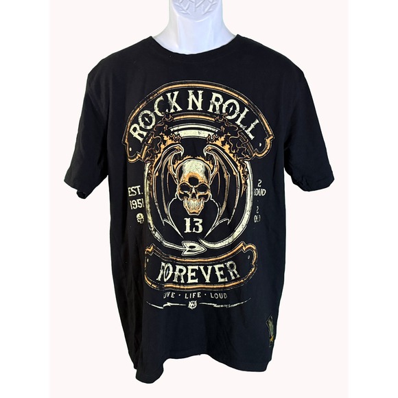 Wornstar Other - Wornstar Rock N Roll Forever T-Shirt Mens XL Black Skull Graphic Artist Asylum